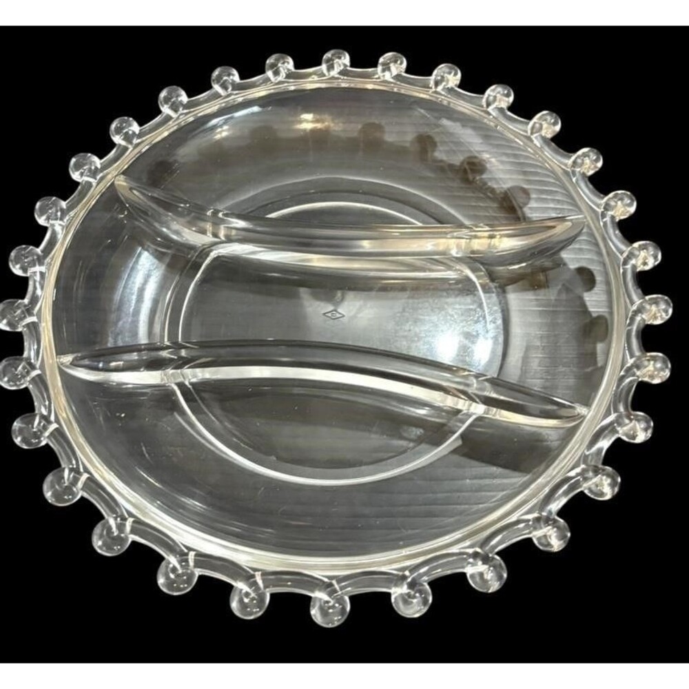 Vintage 3 Sectioned Divided Tray HEISEY Glass Co. Lariat Round Serving Dish Home
